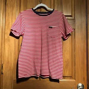Red and white striped polo shirt